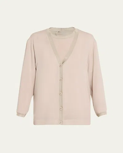 Giorgio Armani Silk V-neck Cardigan In Pink
