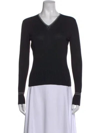 Pre-owned Giorgio Armani Silk V-neck Sweater In Black