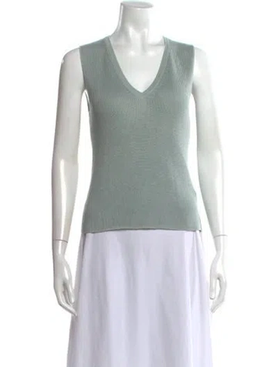 Pre-owned Giorgio Armani Silk V-neck Sweater In Blue