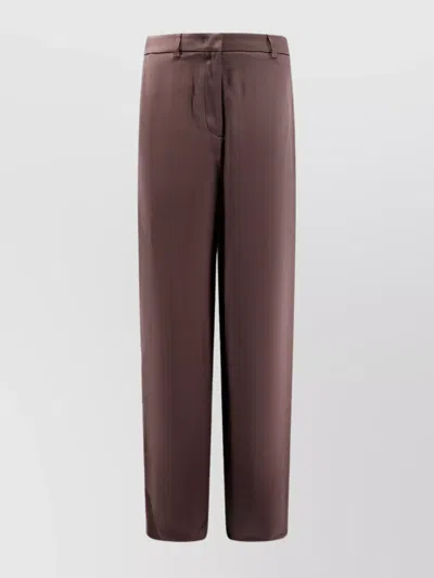 Giorgio Armani Silk Wide Trousers Pleated Front In Brown