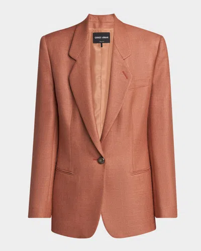 Giorgio Armani Silk-wool Single-breasted Blazer Jacket In Orange