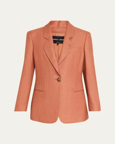 Giorgio Armani Silk-wool Single-breasted Blazer Jacket In Orange