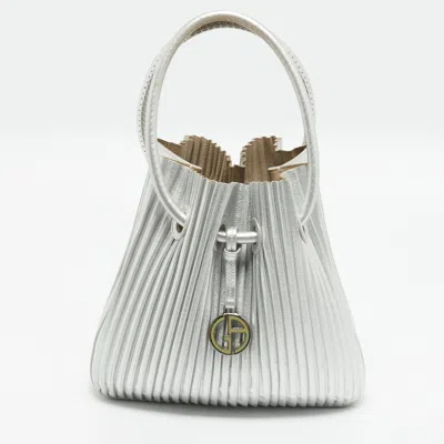 Pre-owned Giorgio Armani Silver Pleated Leather Hobo