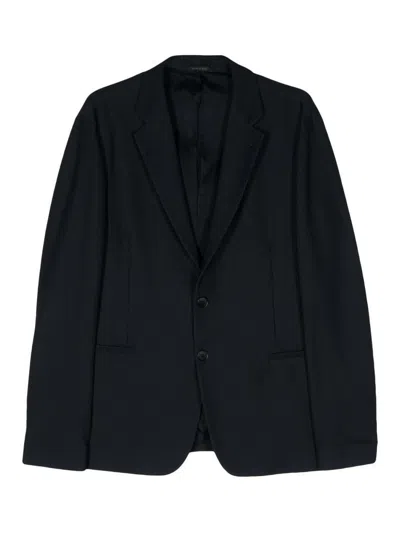 Giorgio Armani Single-breasted Piqué Blazer In Blue
