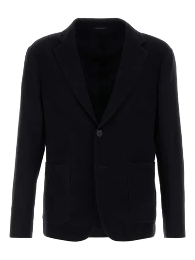 Giorgio Armani Midnight Blue Stretch Wool Blazer In Black