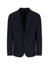 Giorgio Armani Front Pockets Notched Lapel Single Breasted Textured Fabric In Blue
