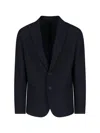 Giorgio Armani Front Pockets Notched Lapel Single Breasted Textured Fabric In Blue