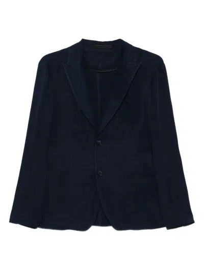 Giorgio Armani Upton Line Single-breasted Jacket In Washed Silk In Blue