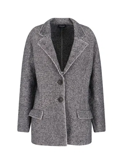Giorgio Armani Textured Blazer With Flap Pockets And Lapel In Gray
