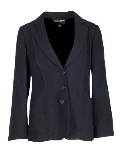 Giorgio Armani Single-breasted Blazer In Navy Blue Viscose