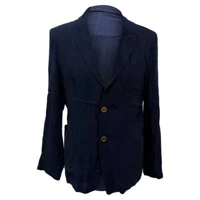Giorgio Armani Single-breasted Blazer With Pockets In Navy Blue Cotton