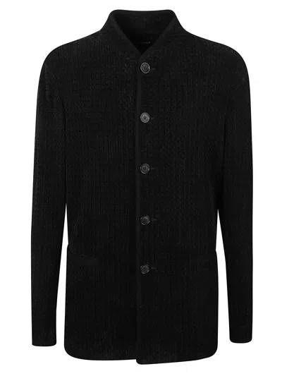 Giorgio Armani Single-breasted Chenille Jersey Jacket In Black