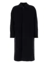 Giorgio Armani Long Wool Blend Coat With Side Pockets In Blue