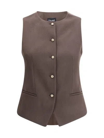 GIORGIO ARMANI SINGLE-BREASTED HEMP AND VISCOSE VEST