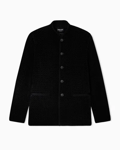 Giorgio Armani Single-breasted Jacket In A Chenille Jersey Knit In Black