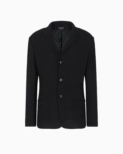 Giorgio Armani Single-breasted Jacket In A Jacquard Cotton Knit In Black