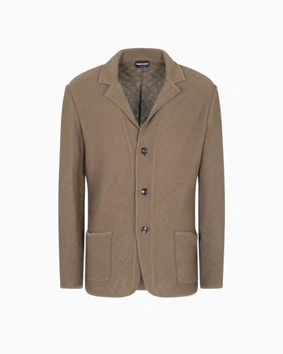 Giorgio Armani Single-breasted Jacket In A Jacquard Cotton Knit In Brown