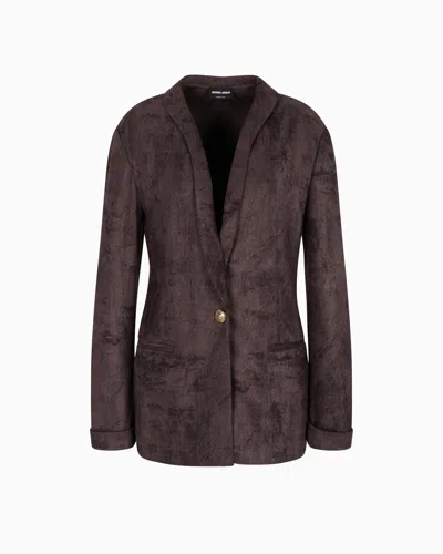 Giorgio Armani Single-breasted Jacket In Alcantara-effect Jersey In Brown