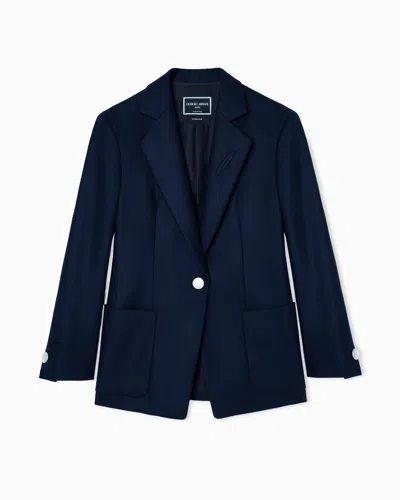 Giorgio Armani Single-breasted Jacket In Cashmere Flannel In Blue