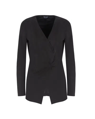 Giorgio Armani Single-breasted Jacket In Cupro Jersey Interlock In Green