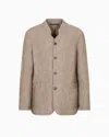 Giorgio Armani Single-breasted Jacket In Faded Linen Chambray In Sand