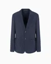 Giorgio Armani Single-breasted Jacket In Jacquard Cupro In Blue
