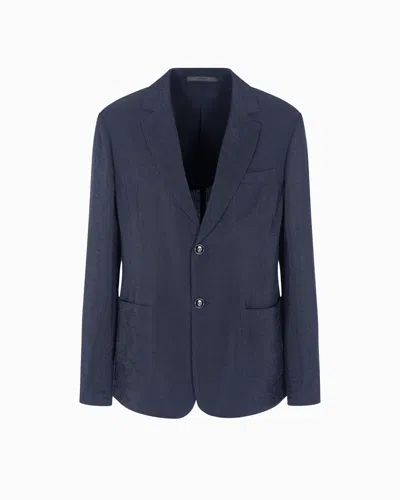 Giorgio Armani Single-breasted Jacket In Jacquard Cupro In Blue