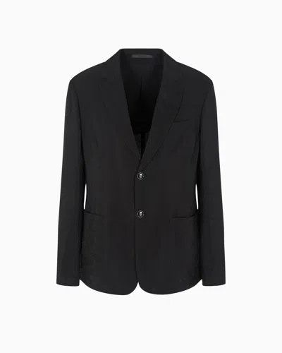 Giorgio Armani Single-breasted Jacket In Jacquard Cupro In Black