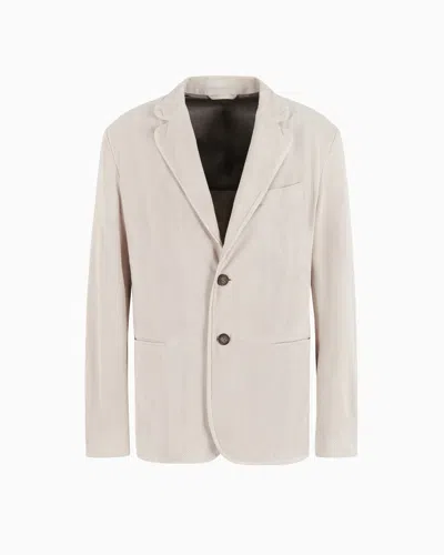 Giorgio Armani Single-breasted Jacket In Perforated Suede In Sand