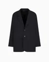 Giorgio Armani Single-breasted Jacket In Pure Wool Crêpe In Blue