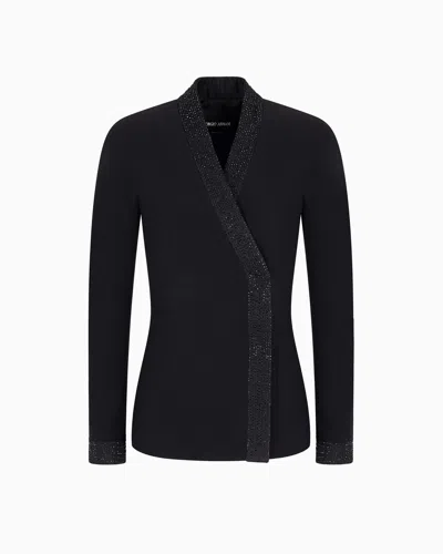 Giorgio Armani Single-breasted Jacket In Silk Cady With Applied Crystals In Black