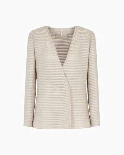 Giorgio Armani Single-breasted Jacket In Silk Chiffon With Embroidered Suede Webbing