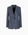 Giorgio Armani Single-breasted Jacket In Silk Flannel In Blue