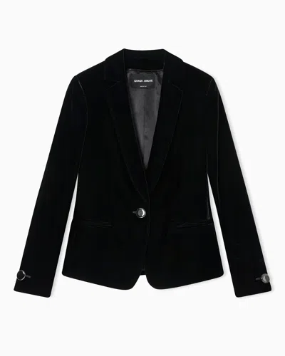 Giorgio Armani Single-breasted Jacket In Stretch Velvet In Black