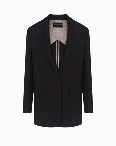 Giorgio Armani Single-breasted Jacket In Stretch Wool Barathea In Black