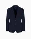 Giorgio Armani Single-breasted Jacket In Stretch Wool Seersucker In Blue