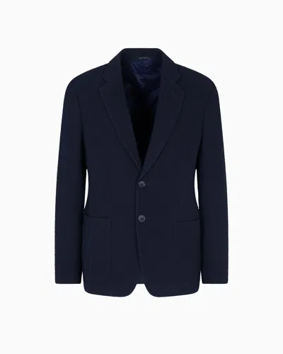 Giorgio Armani Single-breasted Jacket In Stretch Wool Seersucker In Blue