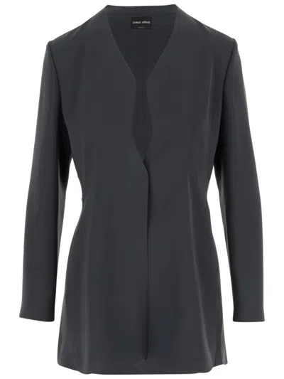 Giorgio Armani Single-breasted Jacket In Technical Cady In Black