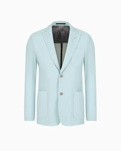Giorgio Armani Single-breasted Jacket In Technical Waffle Fabric In Blue