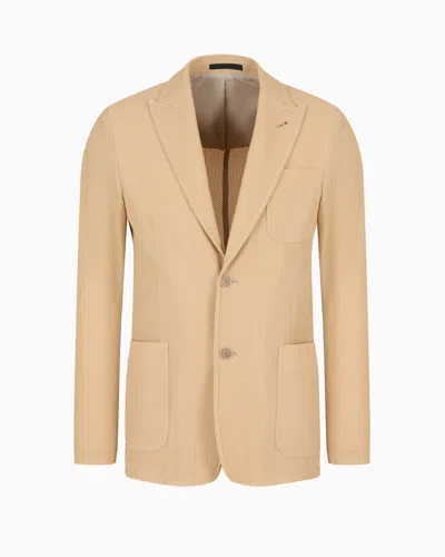 Giorgio Armani Single-breasted Jacket In Technical Waffle Fabric In Neutral