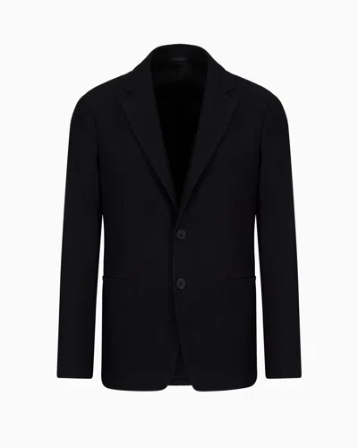 Giorgio Armani Official Store Single-breasted Jacket In Technical Waffle Fabric In Black