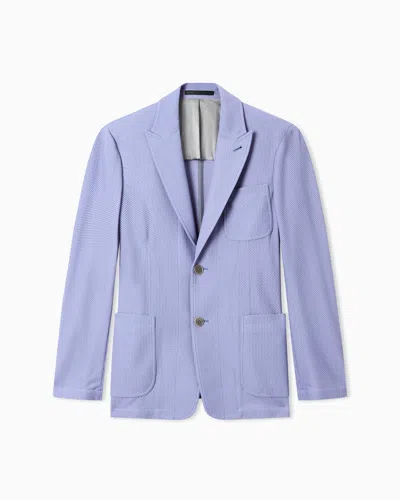 Giorgio Armani Single-breasted Jacket In Technical Waffle Fabric In Blue