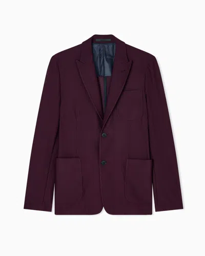 Giorgio Armani Single-breasted Jacket In Technical Waffle Fabric In Burgundy