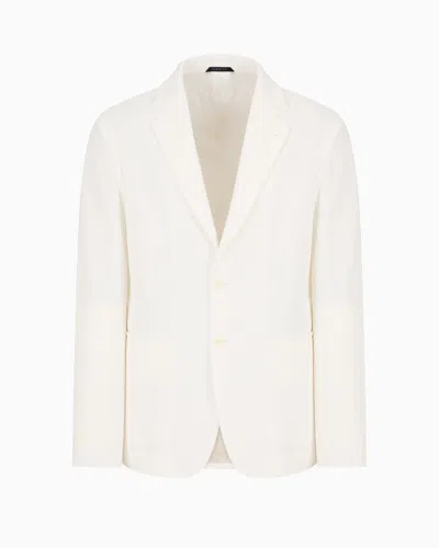 Giorgio Armani Official Store Single-breasted Jacket In Technical Waffle Fabric In White