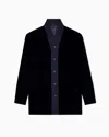 Giorgio Armani Single-breasted Jacket In Velvet With Knit Details In Blue