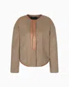 Giorgio Armani Single-breasted Jacket In Virgin Wool And Cashmere With Leather Details In Brown