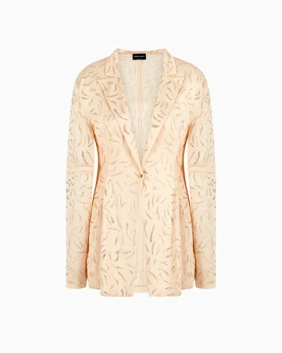 Giorgio Armani Single-breasted Jacket In Viscose Jersey With Rhinestone Embroidery In Pink