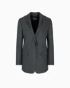 Giorgio Armani Single-breasted Jacket In Wool And Cashmere Flannel In Blue