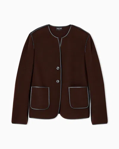 Giorgio Armani Single-breasted Jacket In Wool And Cashmere Fleece In Brown
