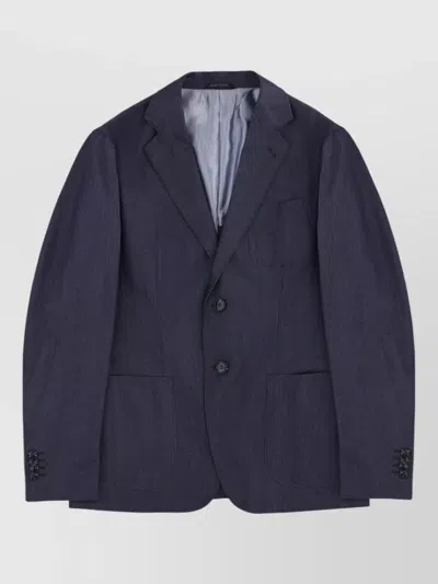 Giorgio Armani Single Breasted Jacket Silk Virgin Wool In Blue